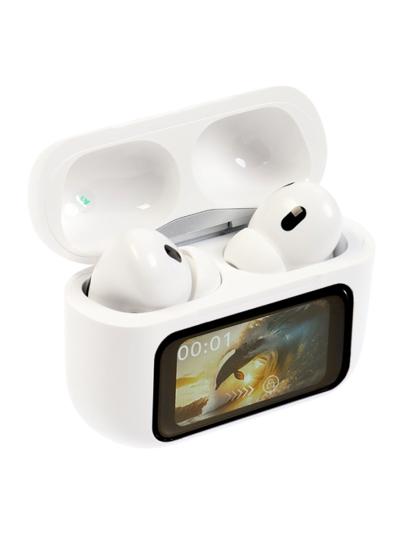 Наушники беспроводные TWS, дисплей, BT5.4, 30/500 мАч, с шумоподавлением, сенсор, белые