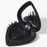 Расчёска массажная &laquo;Сердце&raquo;, складная, с зеркалом, 8&times;2.5 см, матовая, чёрная