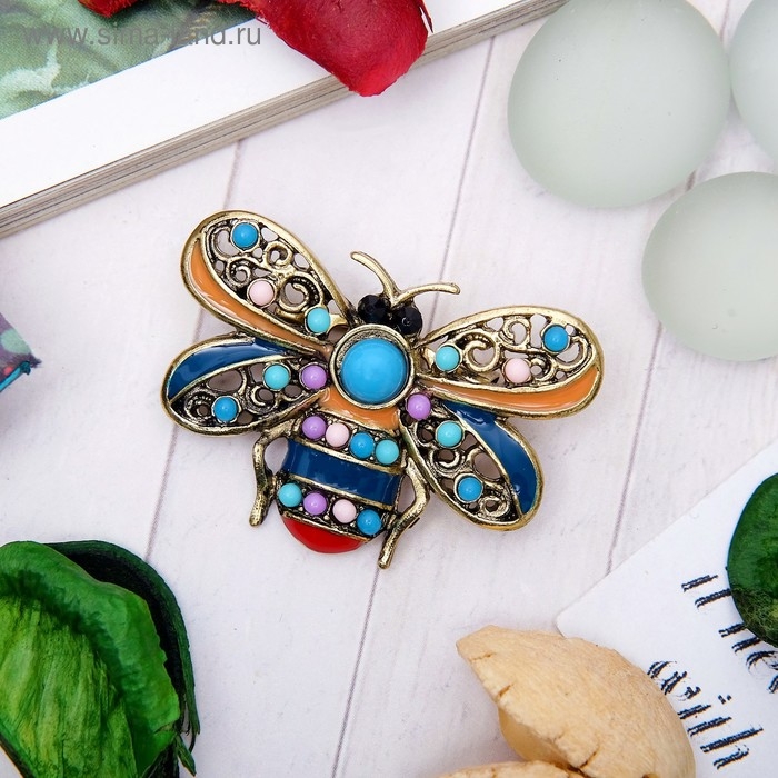 Брошь этника &laquo;Муха&raquo;, цветная в чернёном золоте