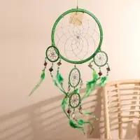 Ловец снов "Пять колец" зелёный 25х0,5х50 см
