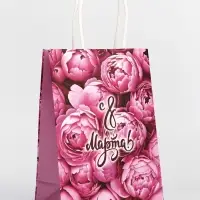 Пакет подарочный крафт "8 марта!" 15 х 8 х 21 см