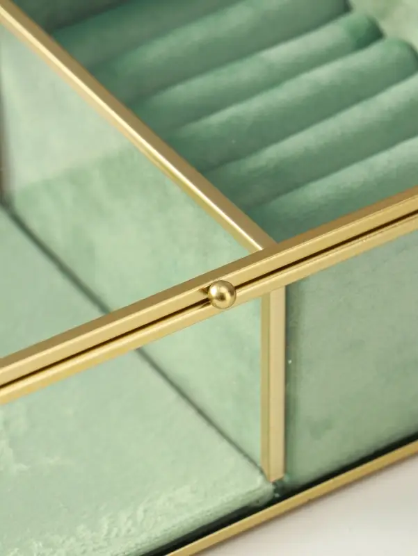 Шкатулка стекло с металлическим каркасом "Зелёная" 2 отделения 22х14,5х7,5