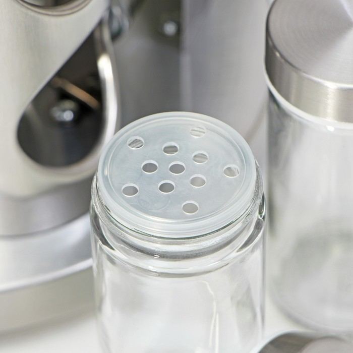 Набор для специй из стекла на подставке &laquo;Профи&raquo;, 19&times;20 см, 12 шт, цвет серебряный