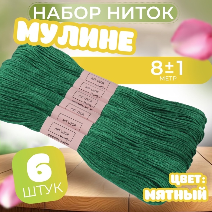 Набор ниток мулине №3812, 8 &plusmn; 1 м, 6 шт, цвет мятный