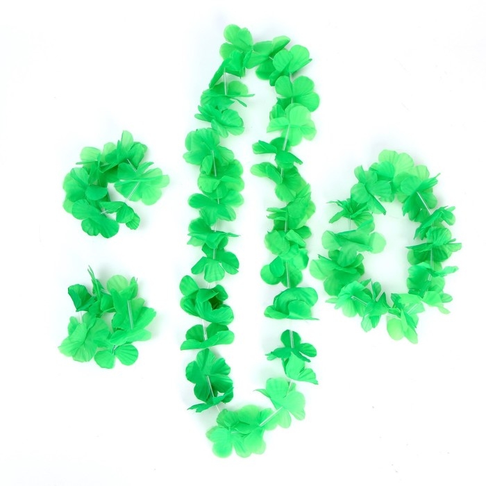 Гавайский набор «Цветочки», (ожерелье, венок, 2 браслета), цвет салатовый Гавайский набор «Цветочки», (ожерелье, венок, 2 браслета), цвет салатовый