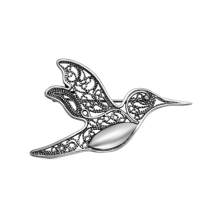 Брошь &laquo;Колибри&raquo;, посеребрение с оксидированием