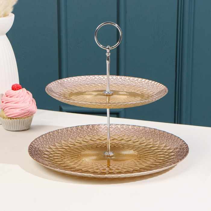 Блюдо 2-х ярусное &laquo;Барокко&raquo;, d=21/28 см, цвет золотой с розовый