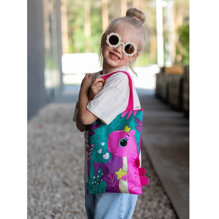 Шопер детский для девочки с допиками «Динозаврик» на молнии, 32х23см Шопер детский для девочки с допиками «Динозаврик» на молнии, 32х23см