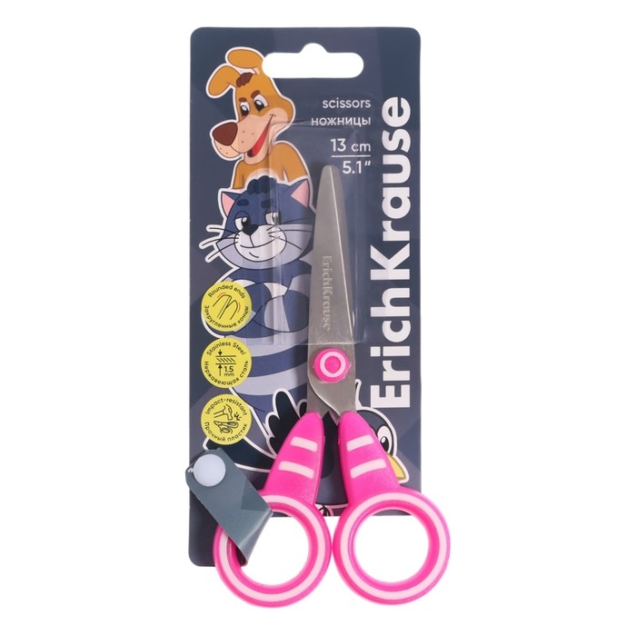 Ножницы детские ErichKrause "Простоквашино", 13 см, закруглённые концы лезвий, ударопрочный пластик, блистер, МИКС