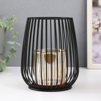 Подсвечник металл, стекло на 1 свечу "Корзина с закруглёнными углами" чёрный 15х12,5х12,5 см   54140