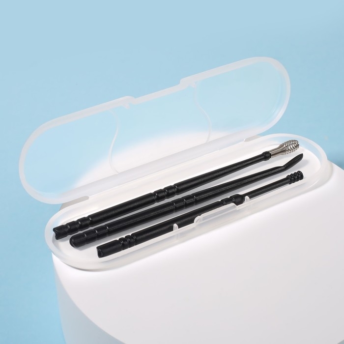 Набор для чистки ушей, 3 предмета, в пластиковом футляре, 10,5 &times; 3 &times; 1 см, цвет чёрный