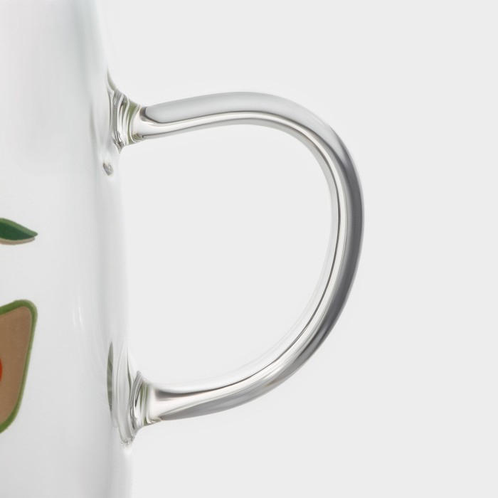 Кружка стеклянная с деревянной крышкой &laquo;Авокадо&raquo;, 350 мл, рисунок МИКС