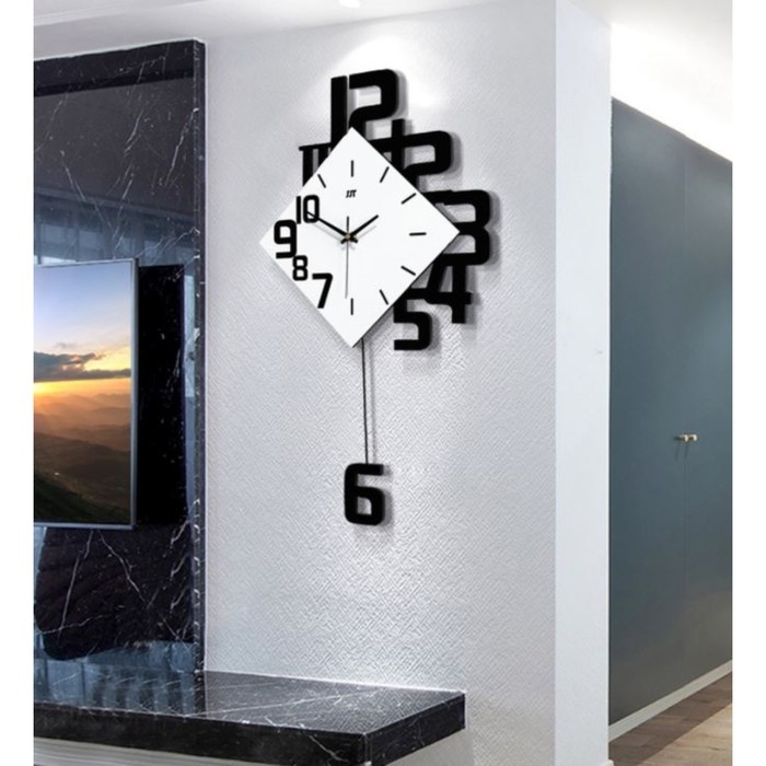 Часы настенные интерьерные, с мятником Часы настенные интерьерные, с мятником "Ассиметрия", бесшумные, 34 х 64 см