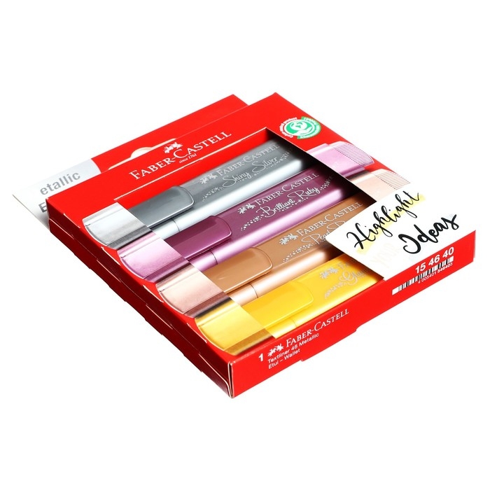 Набор маркеров текстовыделителей Faber-Castell TL 46 Metallic 4 цвета, 5.0 мм, мерцающий металлик, 154640 Набор маркеров текстовыделителей Faber-Castell TL 46 Metallic 4 цвета, 5.0 мм, мерцающий металлик, 154640