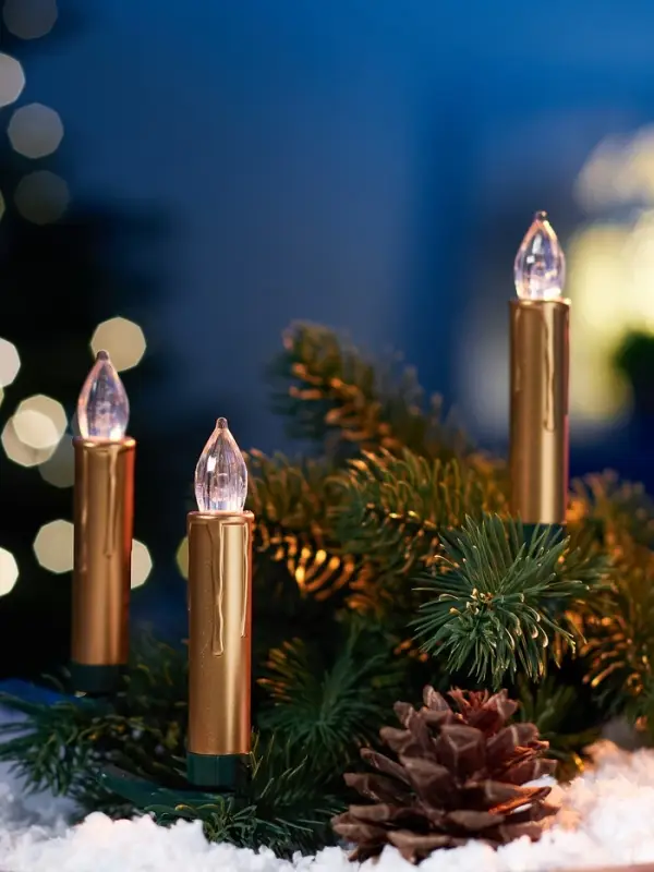 Светодиодные &laquo;Свечи на прищепках золотистые&raquo; 9 см, набор 10 шт, 10 LED, от батареек АААх6, пульт, свечение тёплое белое