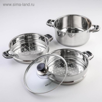 Мантоварка &laquo;Алтын&raquo;, 10,7 л, d=24 см, 2 секции, капсульное дно, стеклянная крышка, индукция