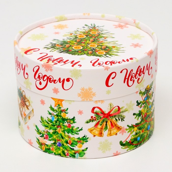 Новый год. Коробка подарочная новогодняя для макарун тубус без окна "Ёлки", 13 х 8,5 см.