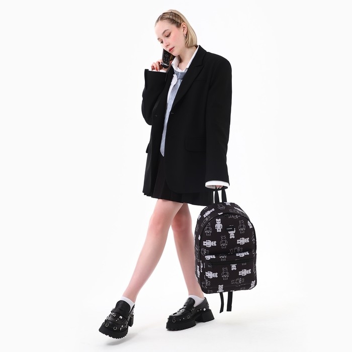 Рюкзак школьный текстильный Teddy, 42х14х28 см, цвет чёрный