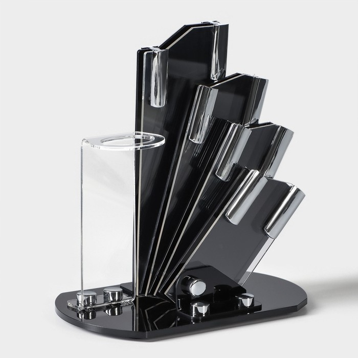 Набор кухонный на подставке Доляна &laquo;Симпл&raquo;, 5 предметов: ножи 7,5 см, 10,5 см, 13 см, 15 см, овощечистка, цвет фиолетовый