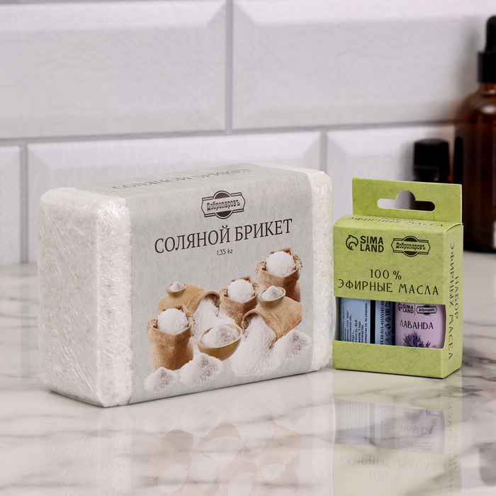 Соляной брикет 1,35 кг и набор эфирного масла "Лаванда, Эвкалипт", 2 шт по 15 мл