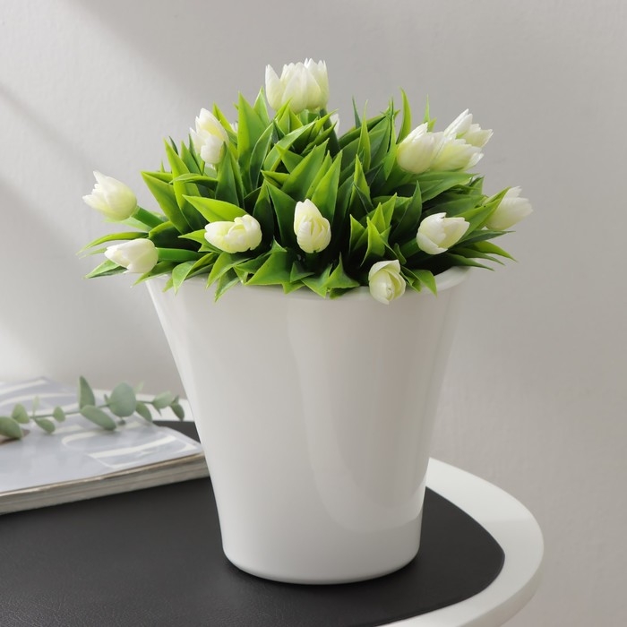 Кашпо для цветов со вставкой &laquo;Лагуна&raquo;, 1,5 л, d=16 см, h=15 см, белое