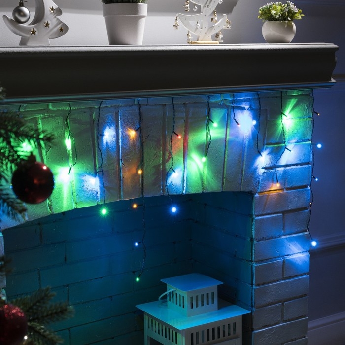 Гирлянда &laquo;Бахрома&raquo; 1.8 &times; 0.5 м, IP20, тёмная нить, 48 LED, свечение мульти, 8 режимов, 220 В