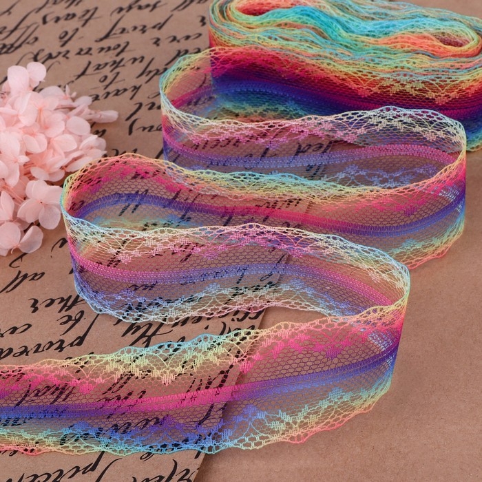 Кружево капроновое «Радуга волна», 35 мм × 10 ± 1 м, цвет разноцветный №2 Кружево капроновое «Радуга волна», 35 мм × 10 ± 1 м, цвет разноцветный №2
