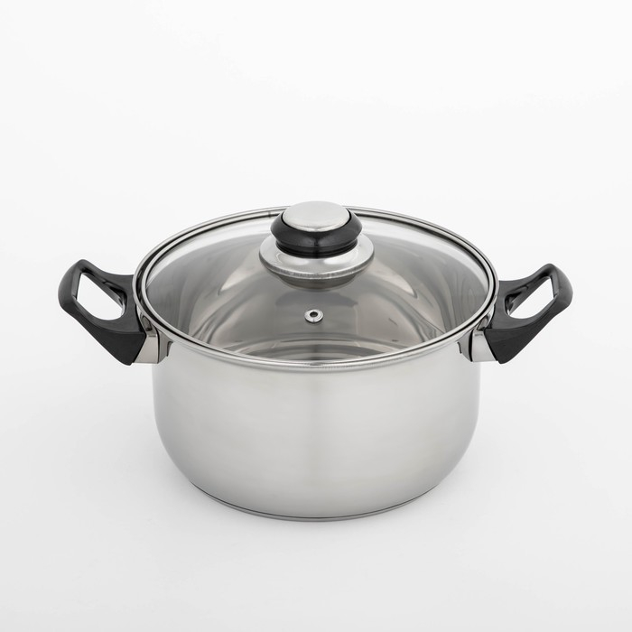 Кастрюля из нержавеющей стали Доляна &laquo;Чёрная ночь&raquo;, 2,2 л, с крышкой