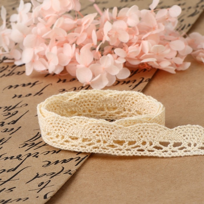 Кружево вязаное, 20 мм &times; 15 &plusmn; 1 м, цвет бежевый