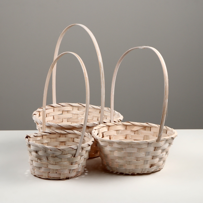 Набор корзин плетеных, D16xH10/32см, D18xH10/34см, D21xH10/36см, 3шт, бамбук, белый Набор корзин плетеных, D16xH10/32см, D18xH10/34см, D21xH10/36см, 3шт, бамбук, белый