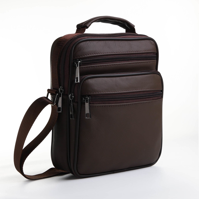 Сумка мужская на молниях, длинный ремень, цвет коричневый Сумка мужская на молниях, длинный ремень, цвет коричневый