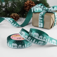 Новый год! Лента атласная «Домики», 25 мм, 23 ± 1 м, цвет зелёный №56 Новый год! Лента атласная «Домики», 25 мм, 23 ± 1 м, цвет зелёный №56