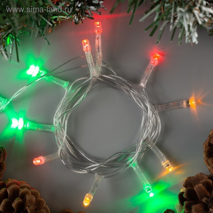 Гирлянда &laquo;Нить&raquo; 1.2 м, IP20, прозрачная нить, 12 LED, свечение мульти, фиксинг, 220 В