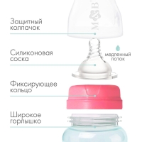 Бутылочка для кормления, широкое горло, 270 мл, бирюзовый/розовый Бутылочка для кормления, широкое горло, 270 мл, бирюзовый/розовый