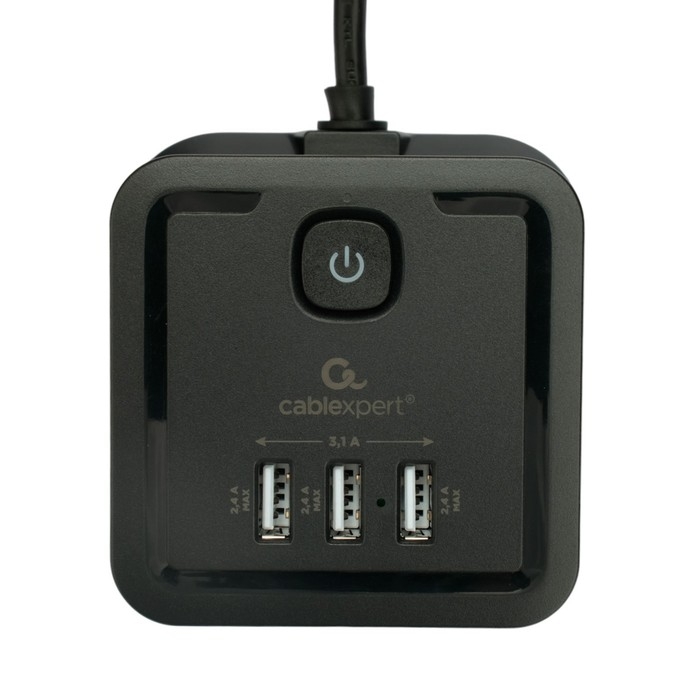 Сетевой фильтр Cablexpert Tower TWR-4-U3-B-2, 4р, 10А, 3xUSB, 3.1А, 2м, ур.защиты 2+, черный 1030905