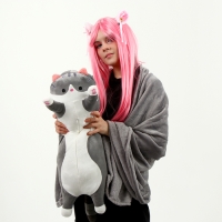 Мягкая игрушка &laquo;Котик&raquo;, с пледом, 65 см, цвет серый