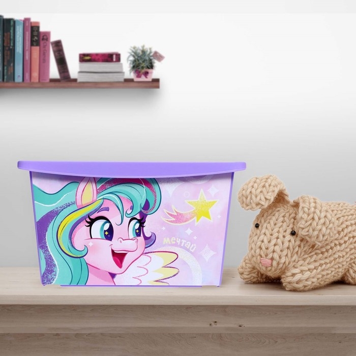 Ящик для игрушек с крышкой, &laquo;Радужные единорожки&raquo;, объём 30 л, цвет сиреневый