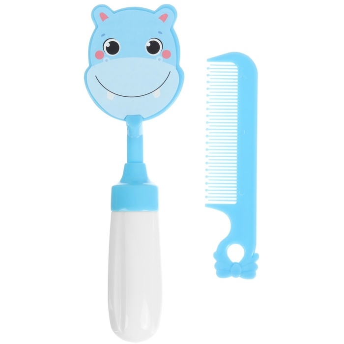 Набор расчёсок с погремушкой &laquo;Бегемотик&raquo;, 2 предмета: расчёска с зубчиками + щётка