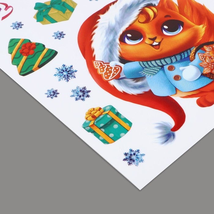 Наклейки новогодние на окна, виниловые &laquo;С Новым годом&raquo;, белка, многоразовые, 20 х 34.5 см, Новый год