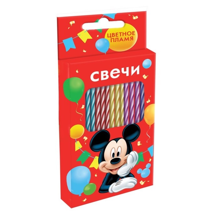 Набор свечей в торт 6 штук, с цветным пламенем, Микки Маус