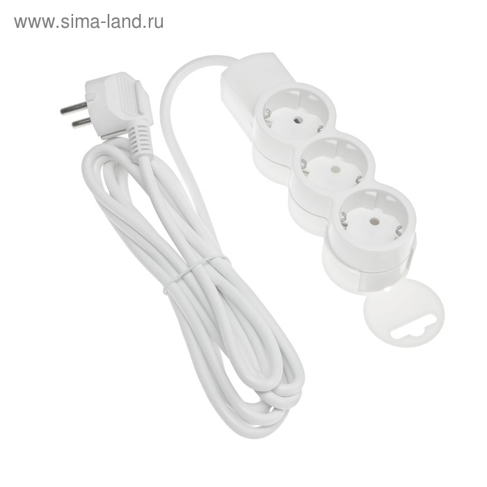 Удлинитель Duwi, 3 розетки, 3 м, 10 А, 2200 Вт, ПВС 3х0.75 мм2, с з/к, белый