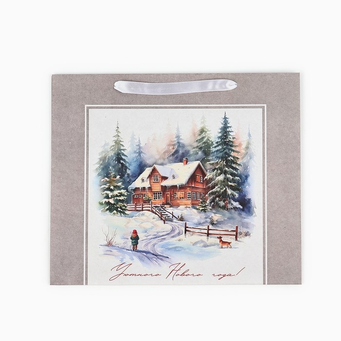 Пакет подарочный новогодний крафтовый вертикальный &laquo;Зимний лес&raquo;, M 26 х 30 х 9 см 9564906 , Новый год