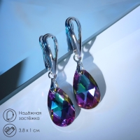 Серьги со стразами &laquo;Иллюзион&raquo; капля цвет фиолетово-зеленый в серебре