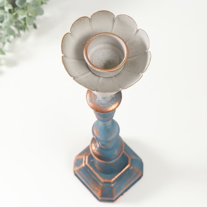 Подсвечник металл на 1 свечу "Моника" состаренный сине-серебристый 11х11х46,5 см