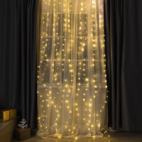 Гирлянда &laquo;Занавес&raquo; 2.8 &times; 3 м роса на крючках, IP20, серебристая нить, 300 LED, свечение тёплое белое, мерцание, USB