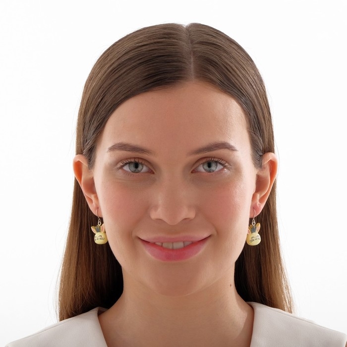 Серьги детские &laquo;Выбражулька&raquo; зайчата, цвет жёлтый в серебре