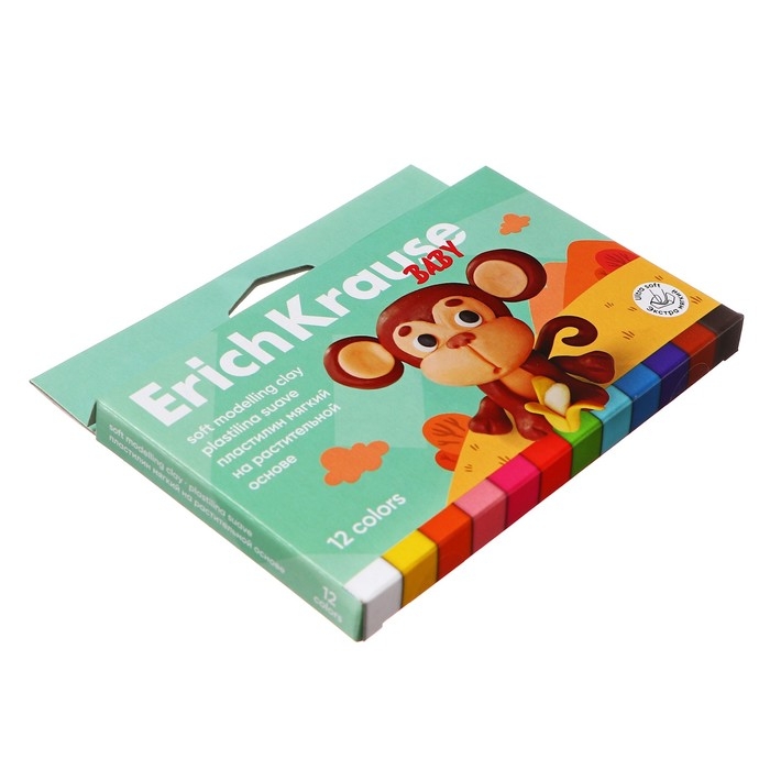 Пластилин мягкий 12 цветов, 180 г, ErichKrause Пластилин мягкий 12 цветов, 180 г, ErichKrause "Baby", на растительно основе, с Алоэ Вера , европодвес