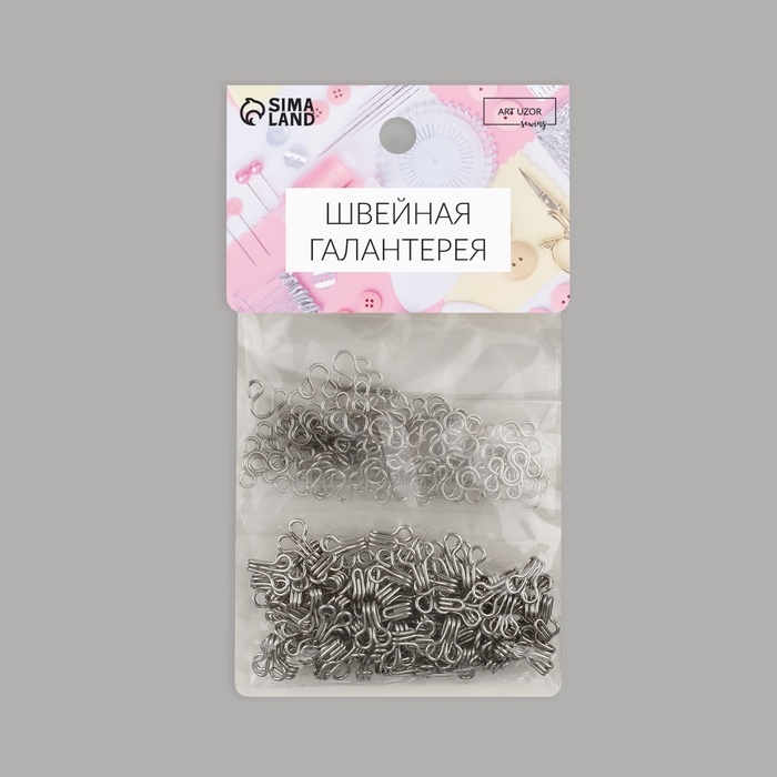 Крючок пришивной №1, 12 &times; 7 мм, 100 шт, цвет серебряный