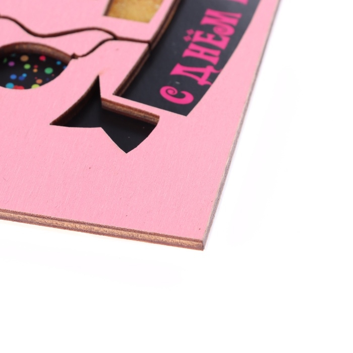 Конверт деревянный резной &laquo;С Днём Рождения!&raquo; торт, розовый, 8&times;16 см