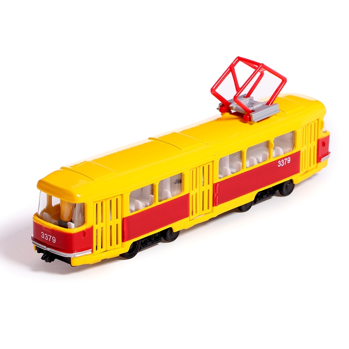 Машина металлическая &laquo;Трамвай&raquo;, световые и звуковые эффекты, открываются двери, инерционная, 18 см